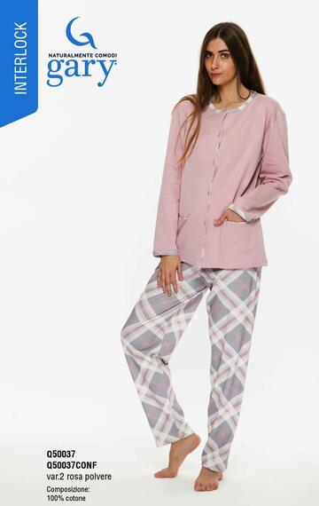 Pigiama donna con giacca aperta in jersey di cotone caldo Gary Q50037 - CIAM Centro Ingrosso Abbigliamento